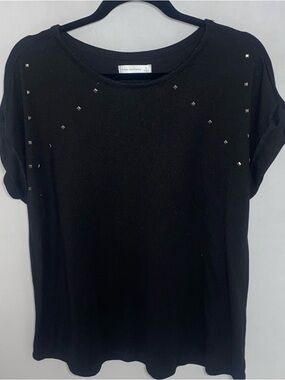 Studio M Black Short Sleeve Tee with Silver Stud Accents